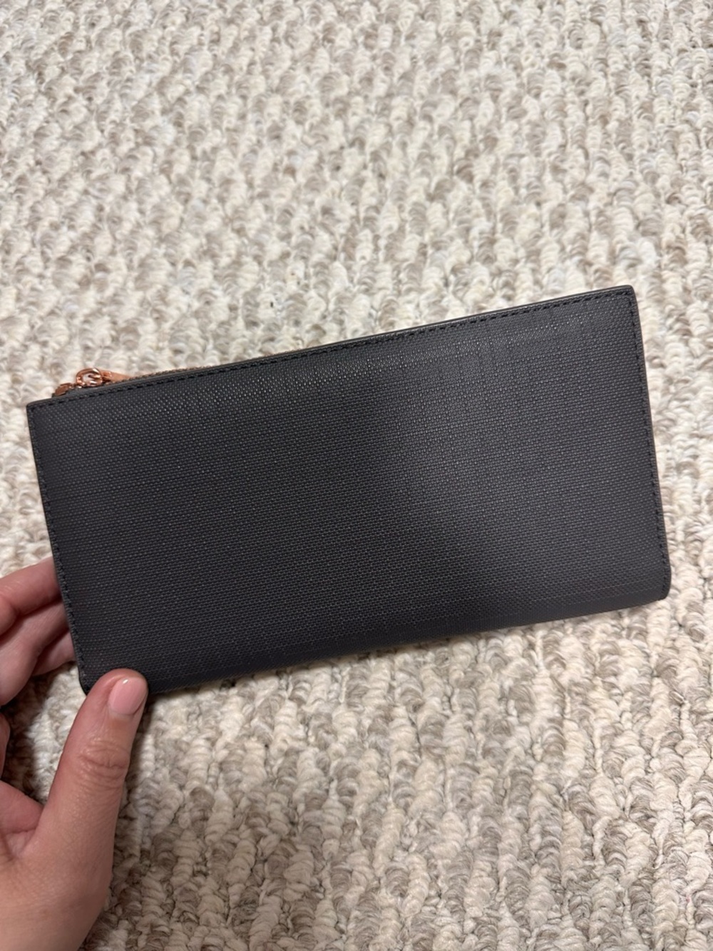 Dagne Dover Black Long Zip Wallet with Rose Gold Hardware